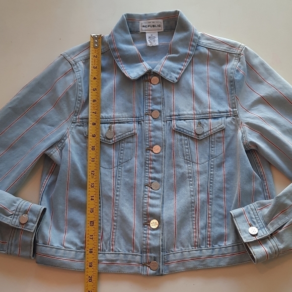 For the Republic blue denim jean jacket red medium - Picture 7 of 8